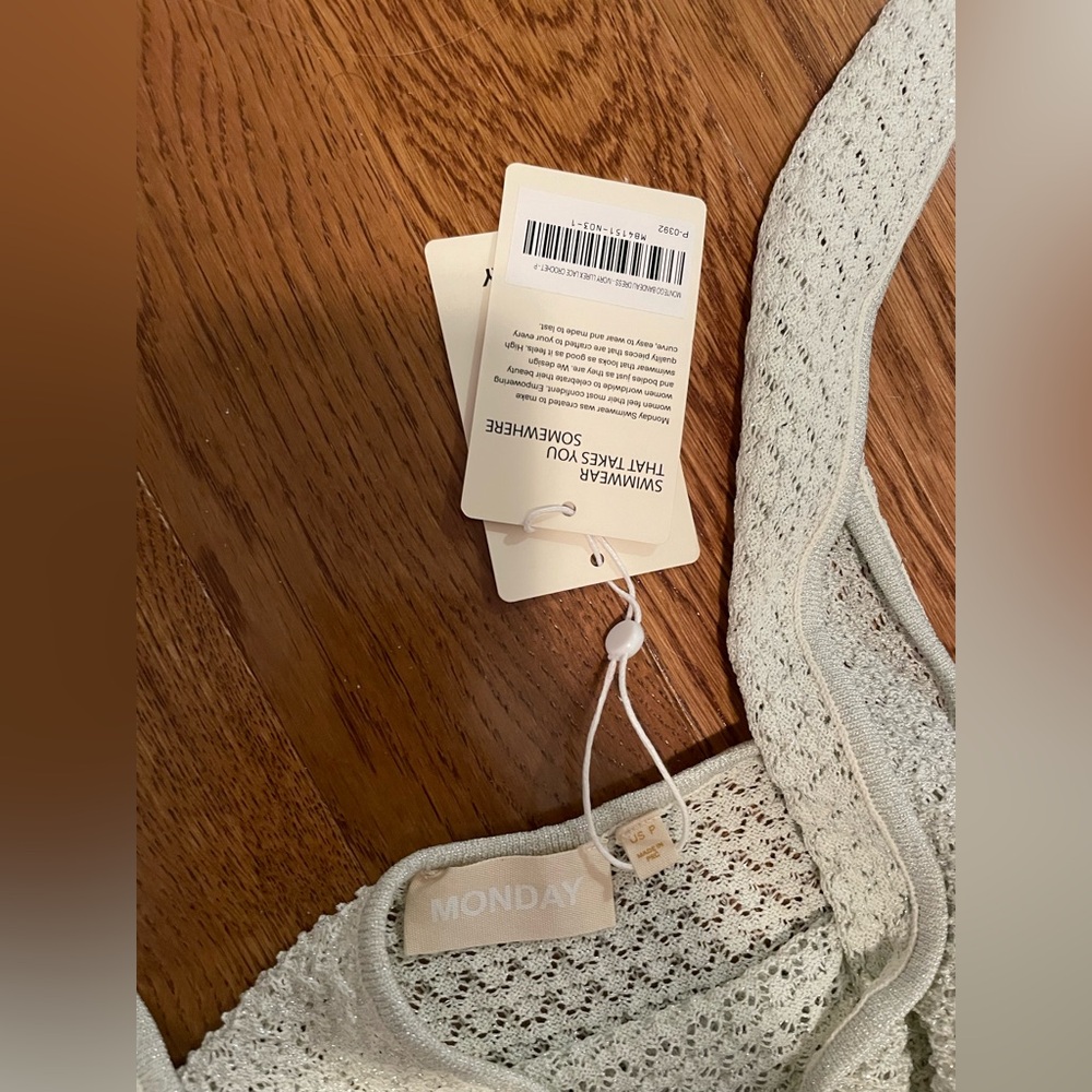 MONTEGO BANDEAU DRESS - IVORY LUREX LACE CROCHET Size P - Picture 9 of 12